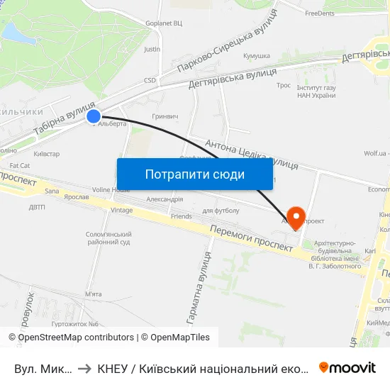 Вул. Миколи Шпака to КНЕУ / Київський національний економічний університет ім. В. Гетьмана map