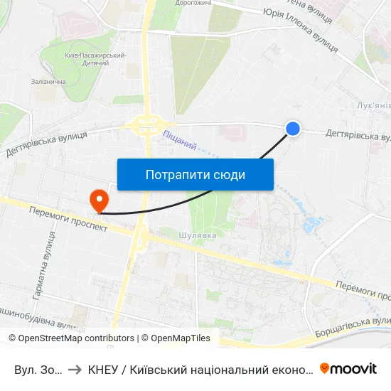 Вул. Зоологічна to КНЕУ / Київський національний економічний університет ім. В. Гетьмана map
