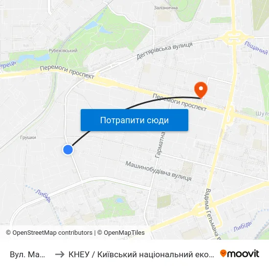 Вул. Машинобудівна to КНЕУ / Київський національний економічний університет ім. В. Гетьмана map