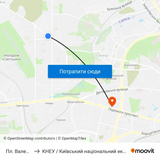 Пл. Валерія Марченка to КНЕУ / Київський національний економічний університет ім. В. Гетьмана map