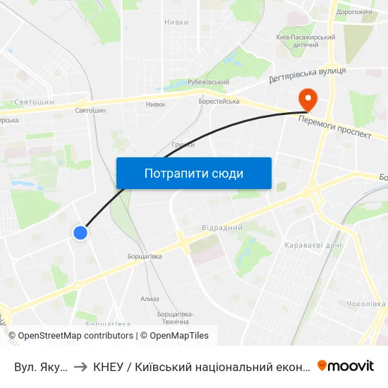 Вул. Якуба Коласа to КНЕУ / Київський національний економічний університет ім. В. Гетьмана map