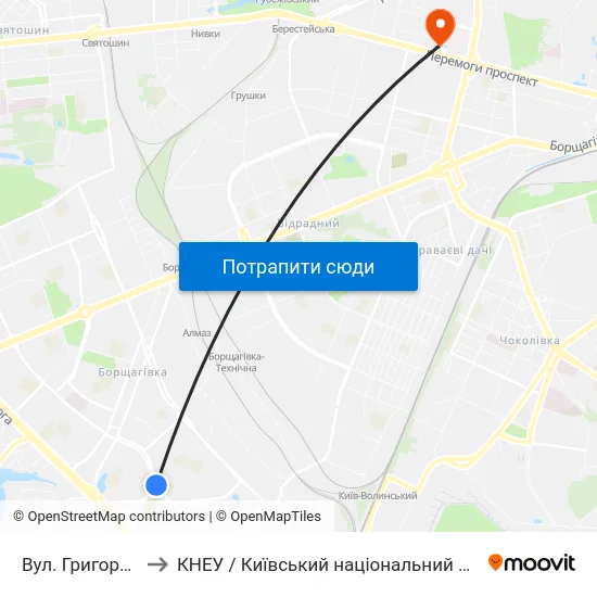 Вул. Григоровича-Барського to КНЕУ / Київський національний економічний університет ім. В. Гетьмана map
