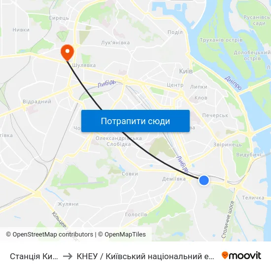 Станція Київ-Деміївський to КНЕУ / Київський національний економічний університет ім. В. Гетьмана map