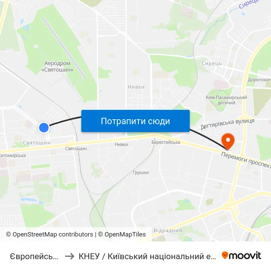 Європейський Університет to КНЕУ / Київський національний економічний університет ім. В. Гетьмана map