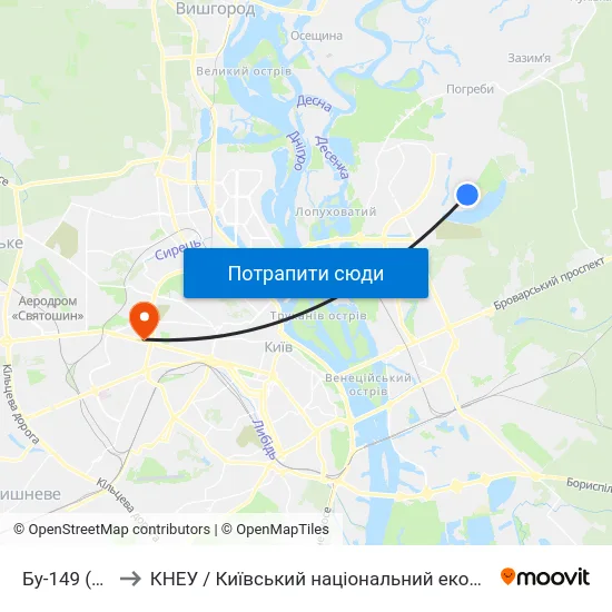 Бу-149 (На Вимогу) to КНЕУ / Київський національний економічний університет ім. В. Гетьмана map