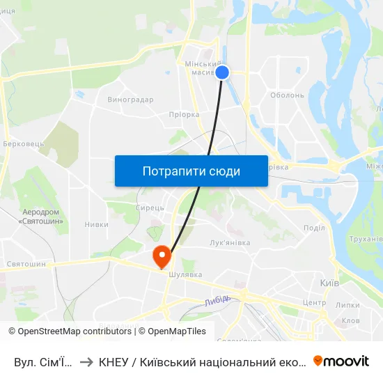 Вул. Сім'Ї Кульженків to КНЕУ / Київський національний економічний університет ім. В. Гетьмана map