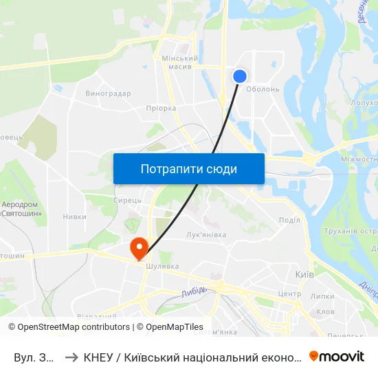 Вул. Зої Гайдай to КНЕУ / Київський національний економічний університет ім. В. Гетьмана map
