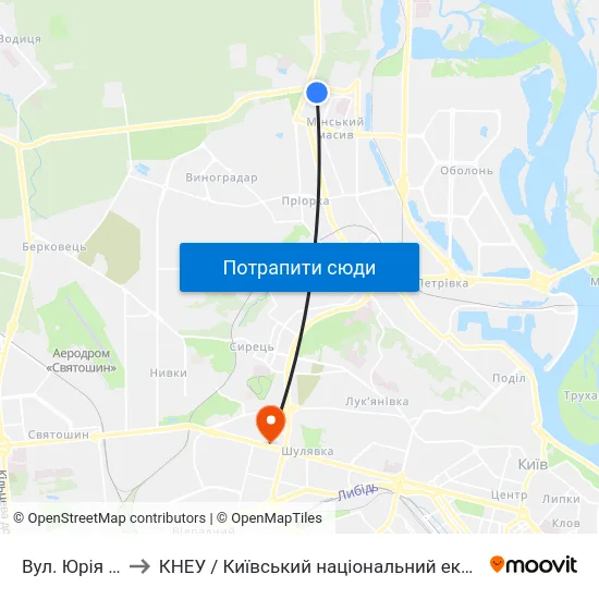 Вул. Юрія Кондратюка to КНЕУ / Київський національний економічний університет ім. В. Гетьмана map
