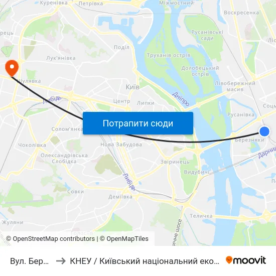 Вул. Березняківська to КНЕУ / Київський національний економічний університет ім. В. Гетьмана map