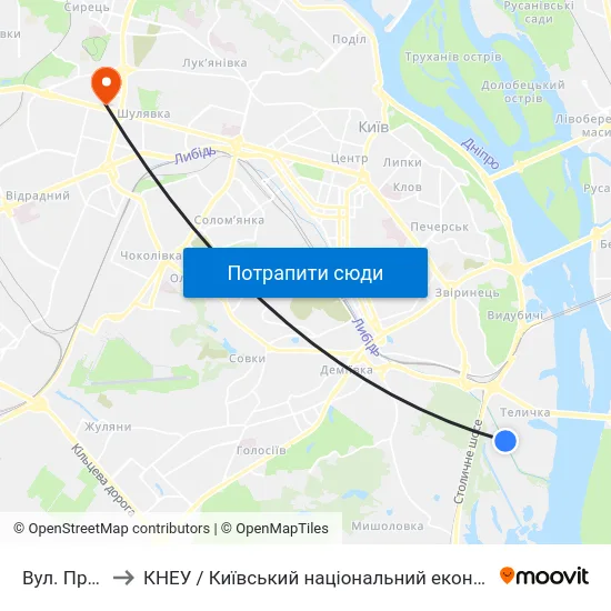 Вул. Промислова to КНЕУ / Київський національний економічний університет ім. В. Гетьмана map