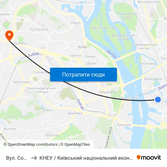 Вул. Сортувальна to КНЕУ / Київський національний економічний університет ім. В. Гетьмана map