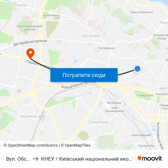 Вул. Обсерваторна to КНЕУ / Київський національний економічний університет ім. В. Гетьмана map