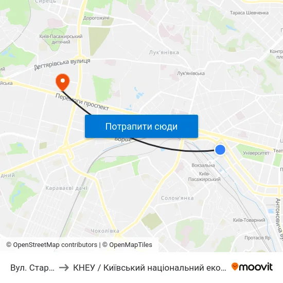 Вул. Старовокзальна to КНЕУ / Київський національний економічний університет ім. В. Гетьмана map