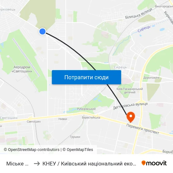 Міське Кладовище to КНЕУ / Київський національний економічний університет ім. В. Гетьмана map