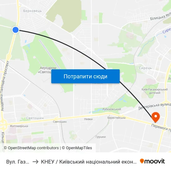 Вул. Газопровідна to КНЕУ / Київський національний економічний університет ім. В. Гетьмана map