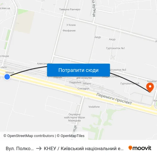 Вул. Полковника Шутова to КНЕУ / Київський національний економічний університет ім. В. Гетьмана map