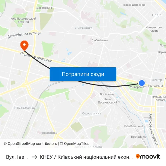 Вул. Івана Франка to КНЕУ / Київський національний економічний університет ім. В. Гетьмана map