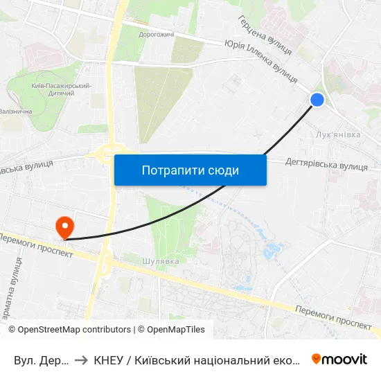 Вул. Деревлянська to КНЕУ / Київський національний економічний університет ім. В. Гетьмана map