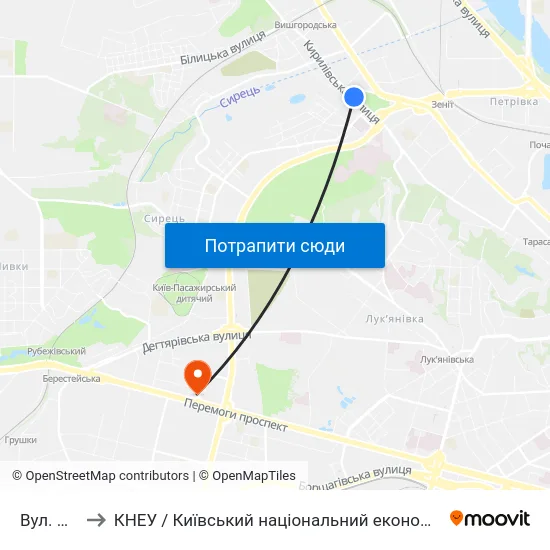 Вул. Рилєєва to КНЕУ / Київський національний економічний університет ім. В. Гетьмана map