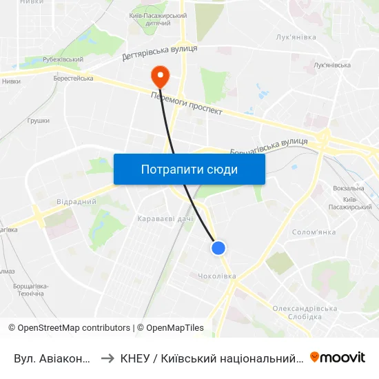 Вул. Авіаконструктора Антонова to КНЕУ / Київський національний економічний університет ім. В. Гетьмана map