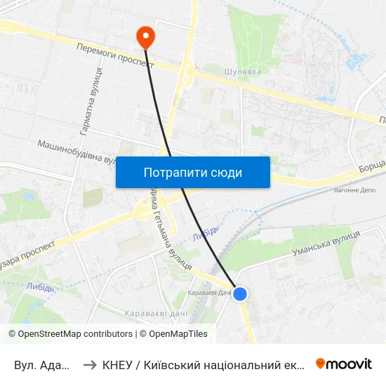 Вул. Адама Міцкевича to КНЕУ / Київський національний економічний університет ім. В. Гетьмана map