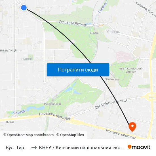 Вул. Тираспольська to КНЕУ / Київський національний економічний університет ім. В. Гетьмана map