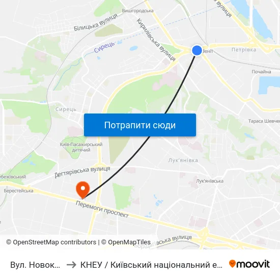 Вул. Новокостянтинівська to КНЕУ / Київський національний економічний університет ім. В. Гетьмана map