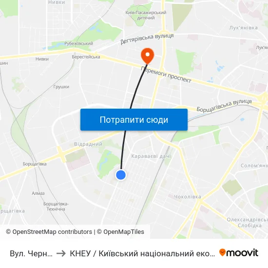 Вул. Чернишевського to КНЕУ / Київський національний економічний університет ім. В. Гетьмана map