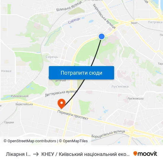 Лікарня Ім. Павлова to КНЕУ / Київський національний економічний університет ім. В. Гетьмана map