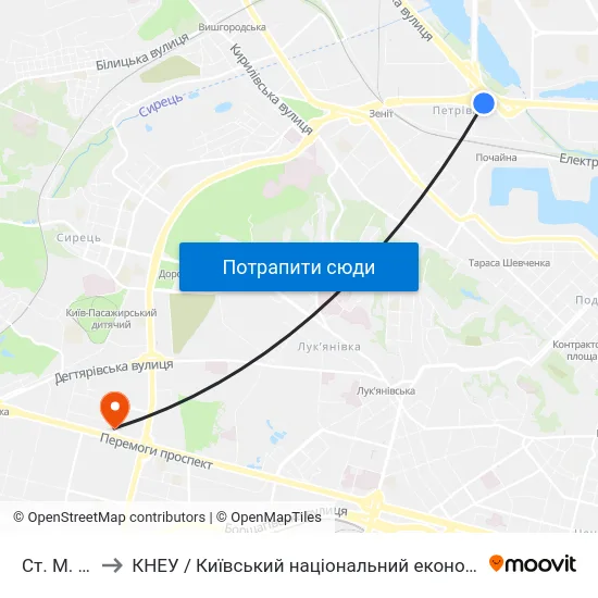 Ст. М. Почайна to КНЕУ / Київський національний економічний університет ім. В. Гетьмана map