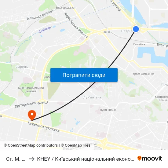 Ст. М. Почайна to КНЕУ / Київський національний економічний університет ім. В. Гетьмана map