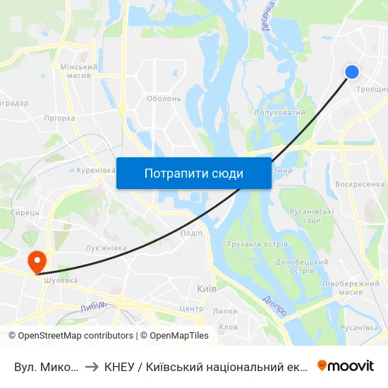 Вул. Миколи Лаврухіна to КНЕУ / Київський національний економічний університет ім. В. Гетьмана map
