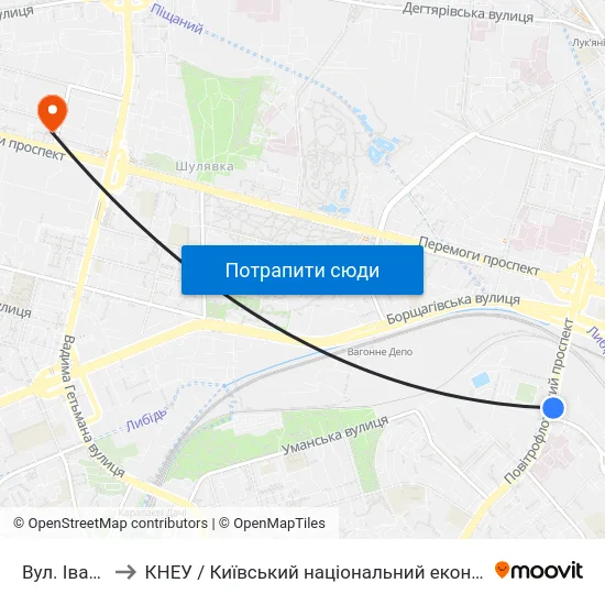 Вул. Івана Огієнка to КНЕУ / Київський національний економічний університет ім. В. Гетьмана map