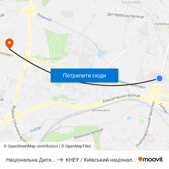 Національна Дитяча Клінічна Лікарня ""Охматдит"" to КНЕУ / Київський національний економічний університет ім. В. Гетьмана map