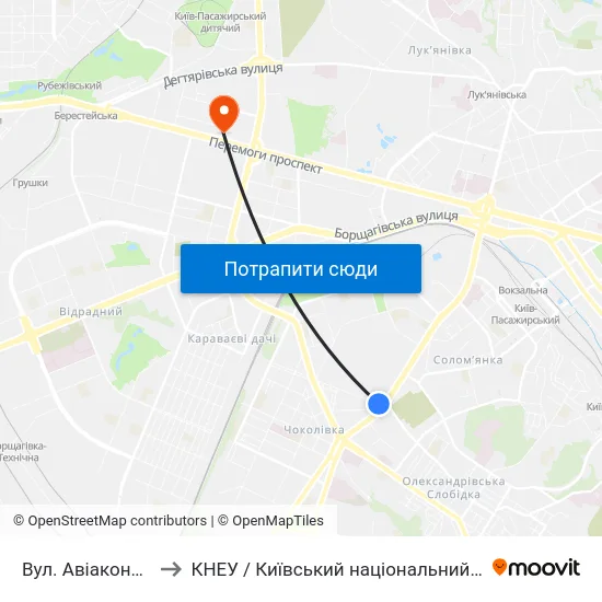 Вул. Авіаконструктора Антонова to КНЕУ / Київський національний економічний університет ім. В. Гетьмана map