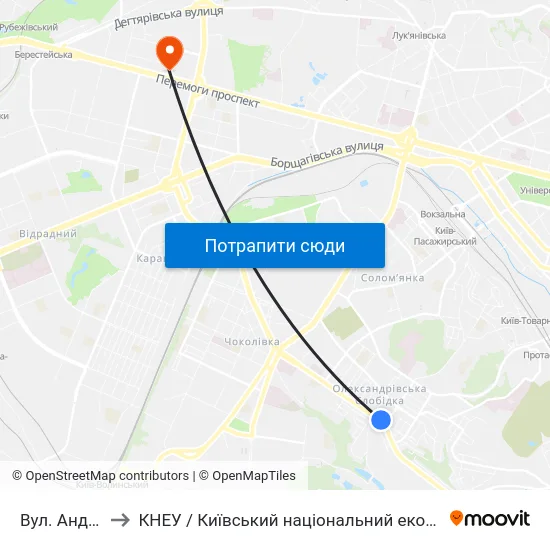 Вул. Андрія Головка to КНЕУ / Київський національний економічний університет ім. В. Гетьмана map