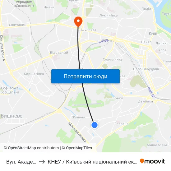 Вул. Академіка Вільямса to КНЕУ / Київський національний економічний університет ім. В. Гетьмана map