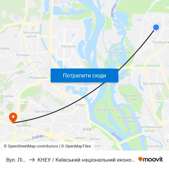 Вул. Лісківська to КНЕУ / Київський національний економічний університет ім. В. Гетьмана map