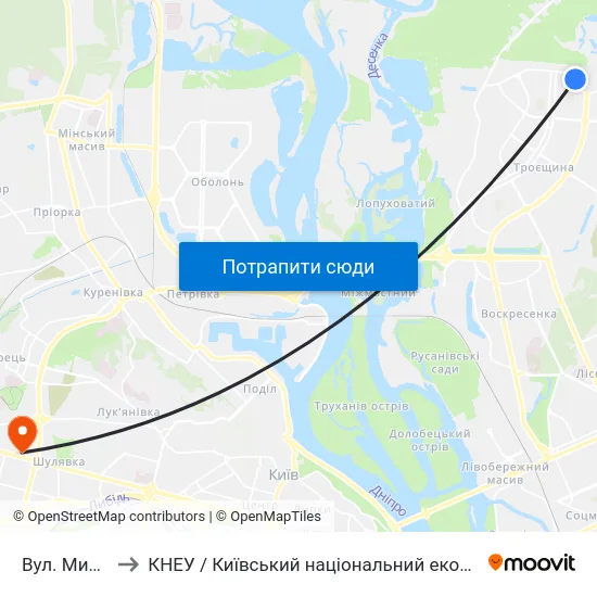 Вул. Милославська to КНЕУ / Київський національний економічний університет ім. В. Гетьмана map