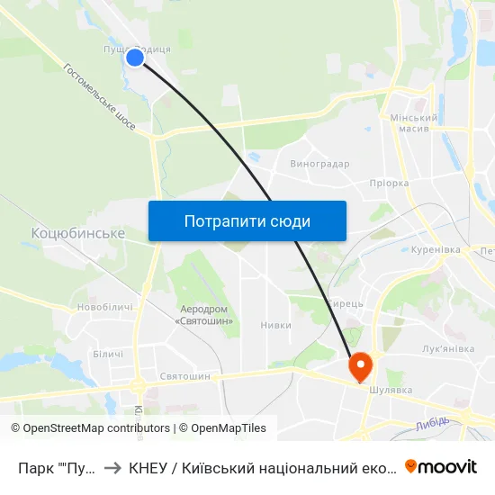 Парк ""Пуща-Водиця"" to КНЕУ / Київський національний економічний університет ім. В. Гетьмана map