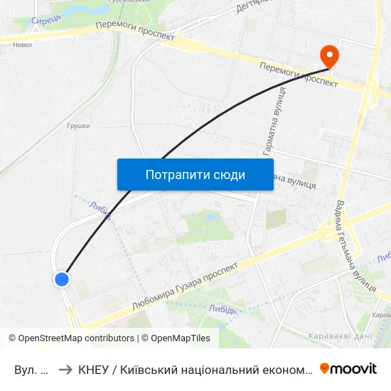 Вул. Чумака to КНЕУ / Київський національний економічний університет ім. В. Гетьмана map