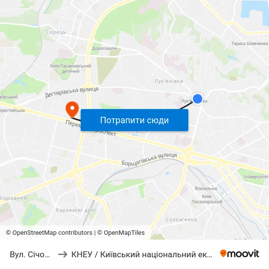Вул. Січових Стрільців to КНЕУ / Київський національний економічний університет ім. В. Гетьмана map