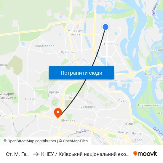 Ст. М. Героїв Дніпра to КНЕУ / Київський національний економічний університет ім. В. Гетьмана map