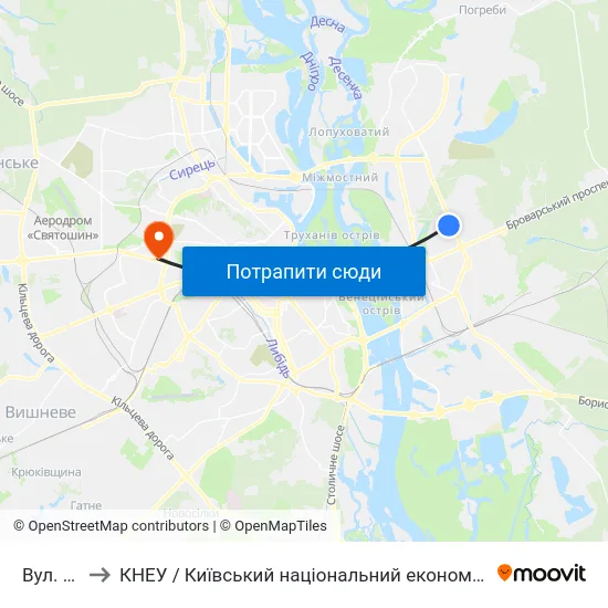 Вул. Юності to КНЕУ / Київський національний економічний університет ім. В. Гетьмана map