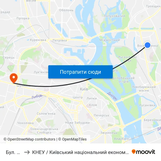 Бул. Перова to КНЕУ / Київський національний економічний університет ім. В. Гетьмана map