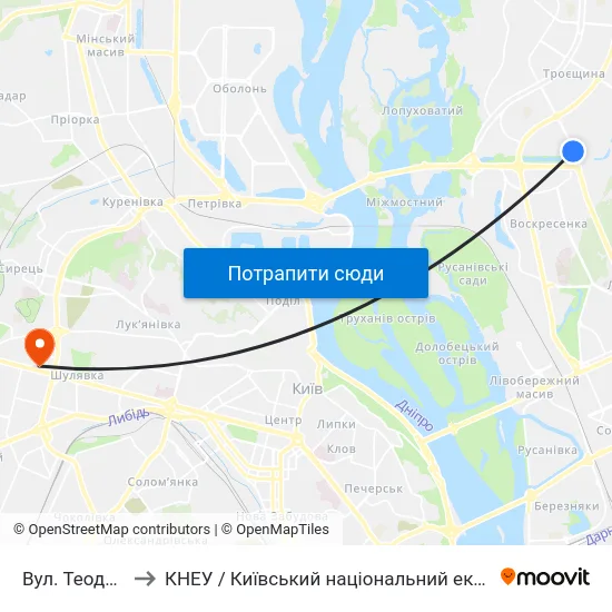 Вул. Теодора Драйзера to КНЕУ / Київський національний економічний університет ім. В. Гетьмана map