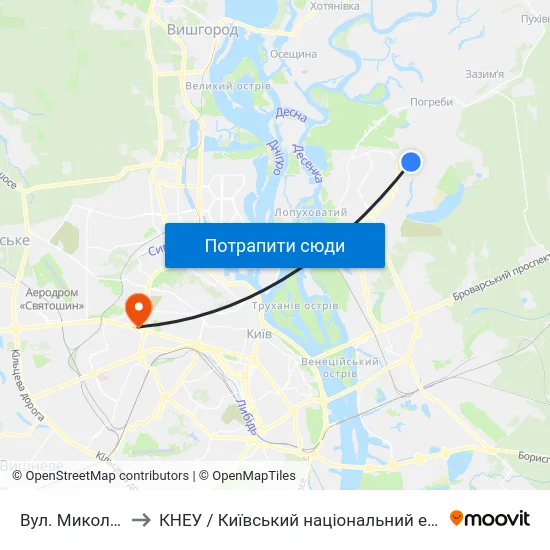Вул. Миколи Закревського to КНЕУ / Київський національний економічний університет ім. В. Гетьмана map