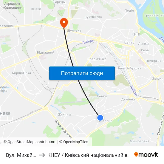 Вул. Михайла Ломоносова to КНЕУ / Київський національний економічний університет ім. В. Гетьмана map