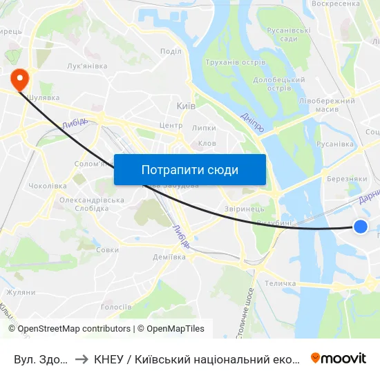 Вул. Здолбунівська to КНЕУ / Київський національний економічний університет ім. В. Гетьмана map