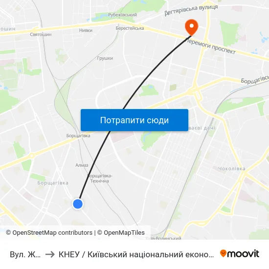 Вул. Жолудєва to КНЕУ / Київський національний економічний університет ім. В. Гетьмана map